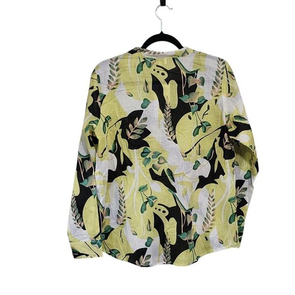 CC Chic Connections Top L Green Floral Button Up Roll Tab Sleeve 100% Cotton NWT - Picture 2 of 5